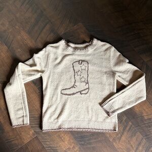 Neutral Cream Crewneck Sweater with Boot Graphic